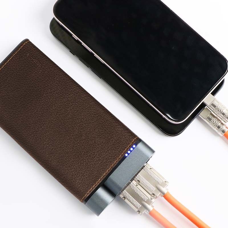 10000mAh পাওয়ার ব্যাংক মেটাল শেল চামড়া ফিনিস 2pcs ইউএসবি-এ 1pc টাইপ-সি পোর্ট